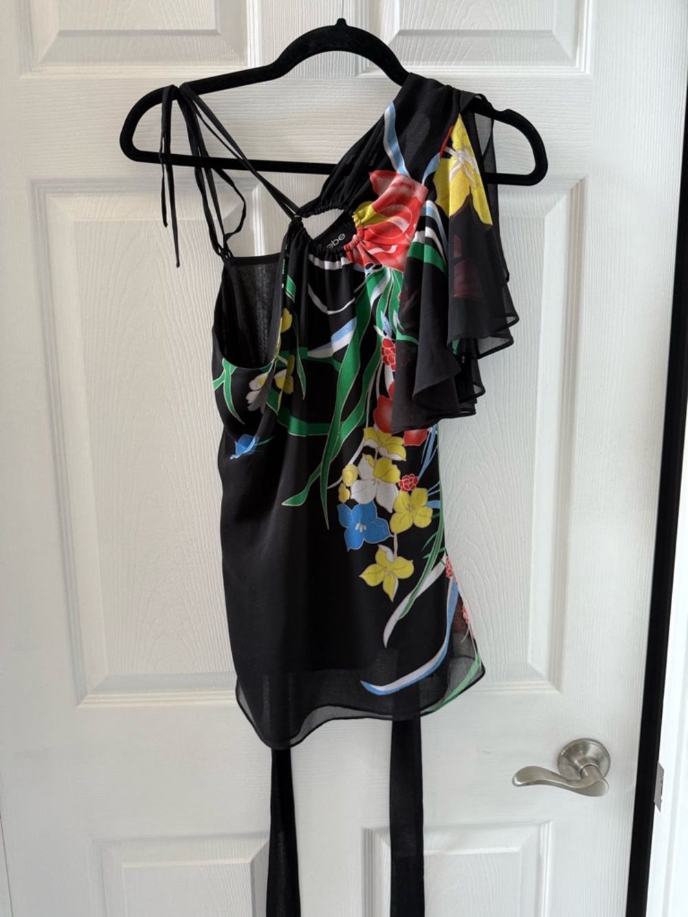 bebe Black Floral Multicolor one Shoulder Top